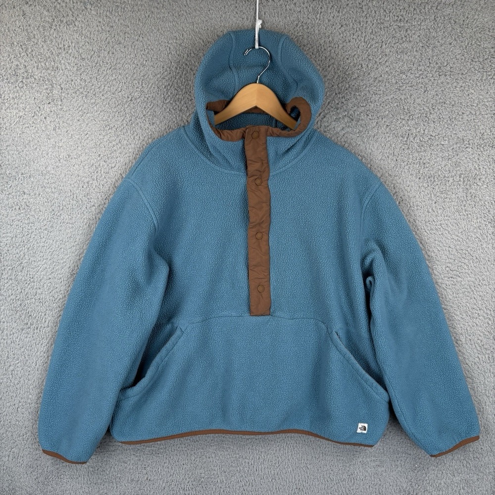 The North Face Carbondale 1/4 Snap Fleece Hoodie Mens XL Storm Blue/Brown